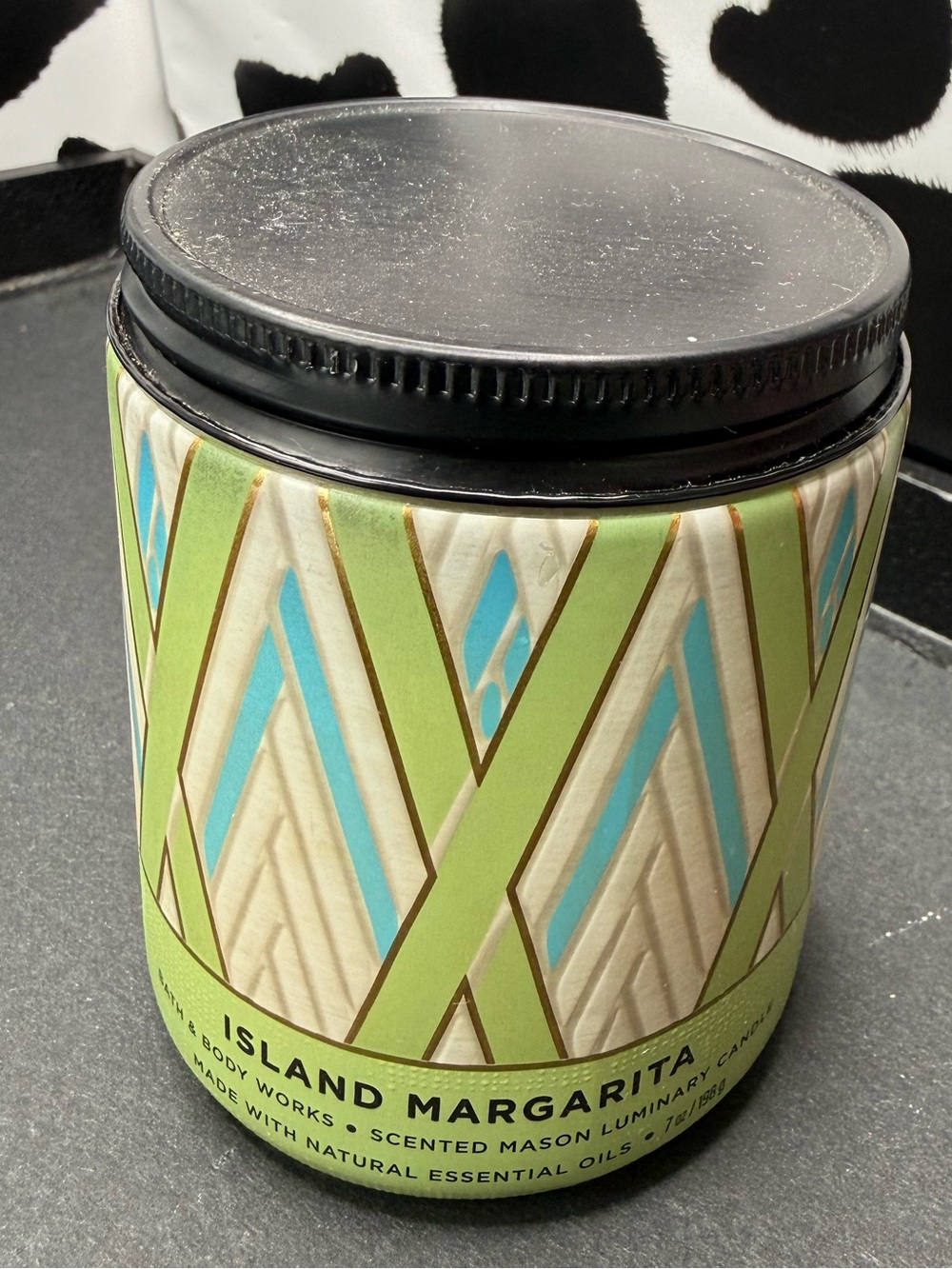 Bath & Body Works Island Margarita Candle - Green & Blue Geometric Jar